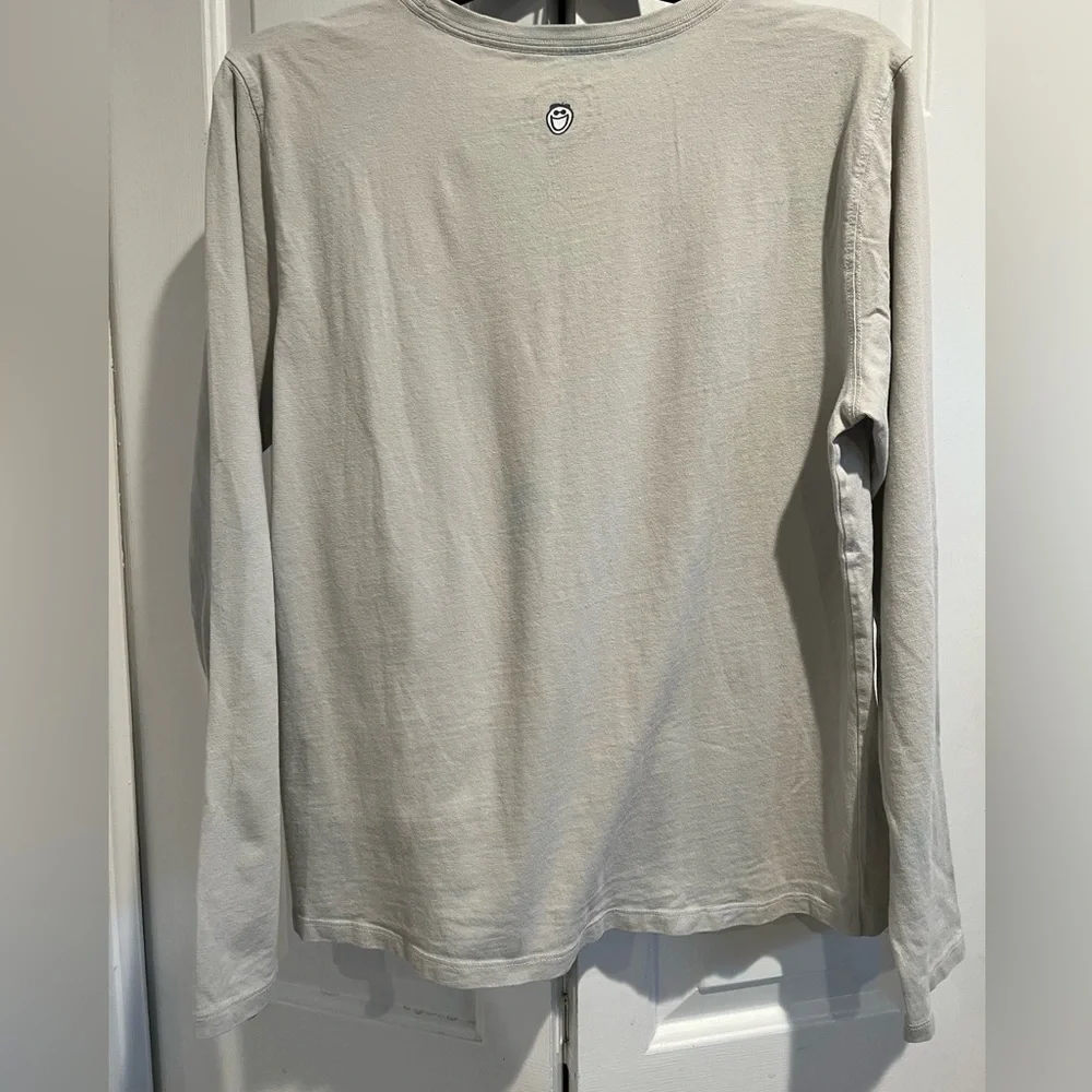 LIFE IS GOOD 🌺Relaxed Fit, Long Sleeve, Taupe , Crewneck Shirt, Pink 🌺Hibiacus - Picture 5 of 7